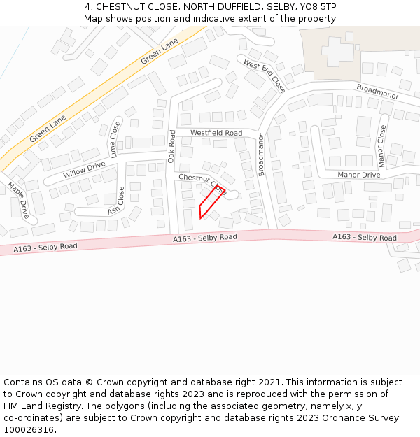 4, CHESTNUT CLOSE, NORTH DUFFIELD, SELBY, YO8 5TP: Location map and indicative extent of plot