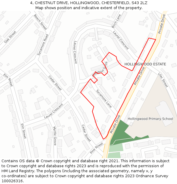 4, CHESTNUT DRIVE, HOLLINGWOOD, CHESTERFIELD, S43 2LZ: Location map and indicative extent of plot
