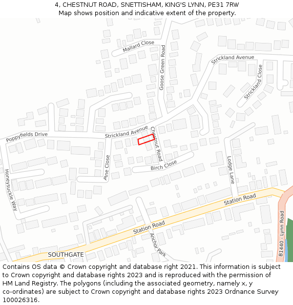 4, CHESTNUT ROAD, SNETTISHAM, KING'S LYNN, PE31 7RW: Location map and indicative extent of plot