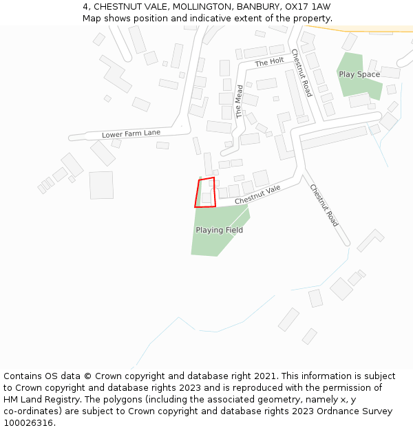 4, CHESTNUT VALE, MOLLINGTON, BANBURY, OX17 1AW: Location map and indicative extent of plot
