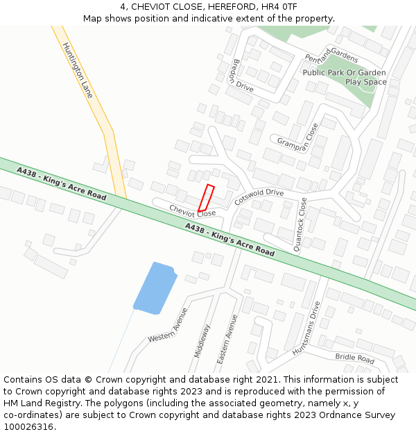 4, CHEVIOT CLOSE, HEREFORD, HR4 0TF: Location map and indicative extent of plot