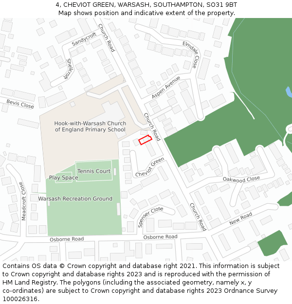 4, CHEVIOT GREEN, WARSASH, SOUTHAMPTON, SO31 9BT: Location map and indicative extent of plot