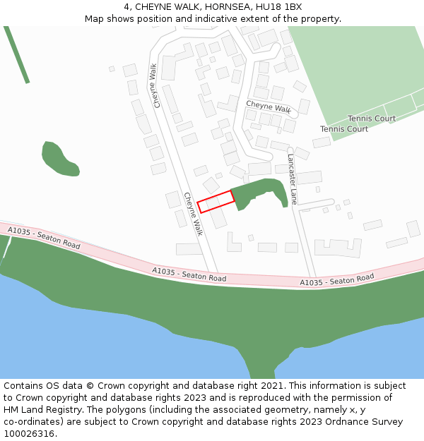 4, CHEYNE WALK, HORNSEA, HU18 1BX: Location map and indicative extent of plot