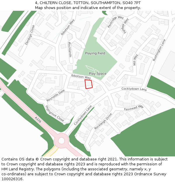 4, CHILTERN CLOSE, TOTTON, SOUTHAMPTON, SO40 7PT: Location map and indicative extent of plot