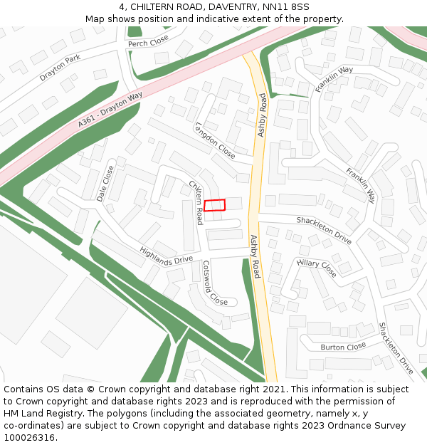 4, CHILTERN ROAD, DAVENTRY, NN11 8SS: Location map and indicative extent of plot