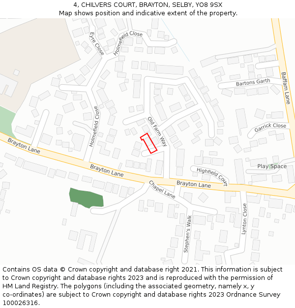 4, CHILVERS COURT, BRAYTON, SELBY, YO8 9SX: Location map and indicative extent of plot