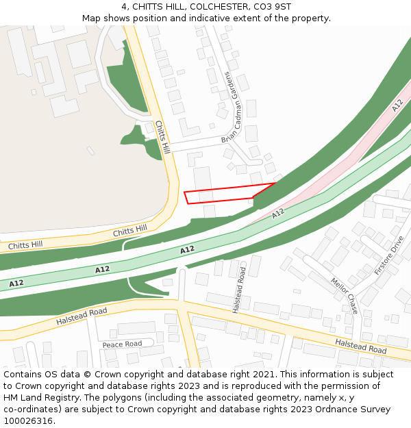 4, CHITTS HILL, COLCHESTER, CO3 9ST: Location map and indicative extent of plot