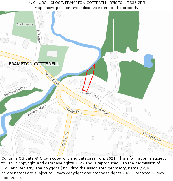 4, CHURCH CLOSE, FRAMPTON COTTERELL, BRISTOL, BS36 2BB: Location map and indicative extent of plot