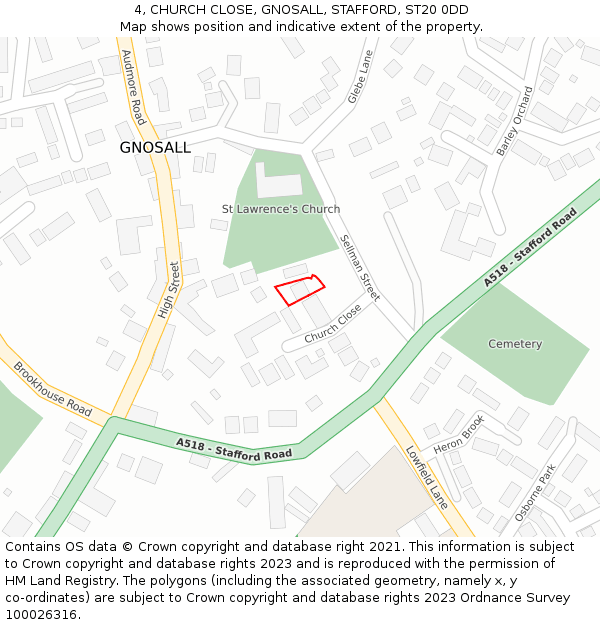 4, CHURCH CLOSE, GNOSALL, STAFFORD, ST20 0DD: Location map and indicative extent of plot