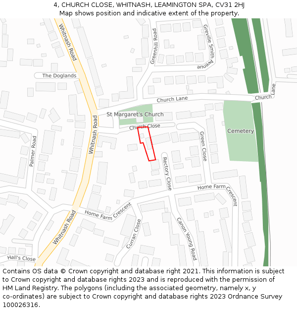 4, CHURCH CLOSE, WHITNASH, LEAMINGTON SPA, CV31 2HJ: Location map and indicative extent of plot