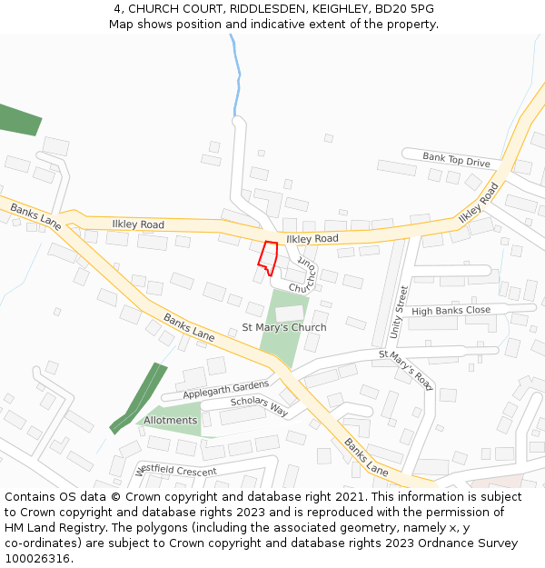 4, CHURCH COURT, RIDDLESDEN, KEIGHLEY, BD20 5PG: Location map and indicative extent of plot