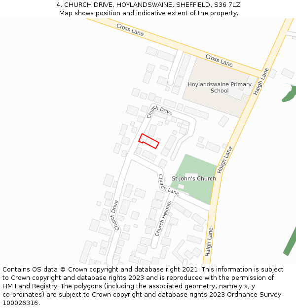 4, CHURCH DRIVE, HOYLANDSWAINE, SHEFFIELD, S36 7LZ: Location map and indicative extent of plot