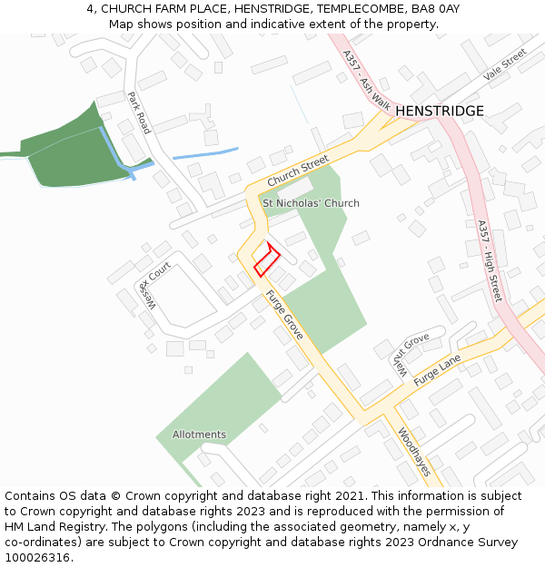4, CHURCH FARM PLACE, HENSTRIDGE, TEMPLECOMBE, BA8 0AY: Location map and indicative extent of plot