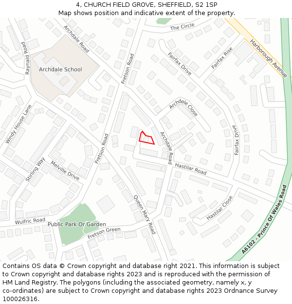 4, CHURCH FIELD GROVE, SHEFFIELD, S2 1SP: Location map and indicative extent of plot
