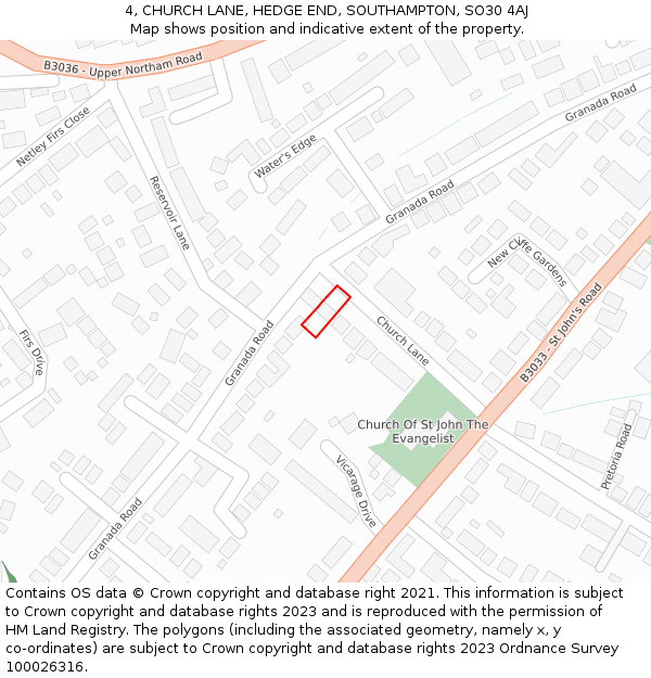 4, CHURCH LANE, HEDGE END, SOUTHAMPTON, SO30 4AJ: Location map and indicative extent of plot