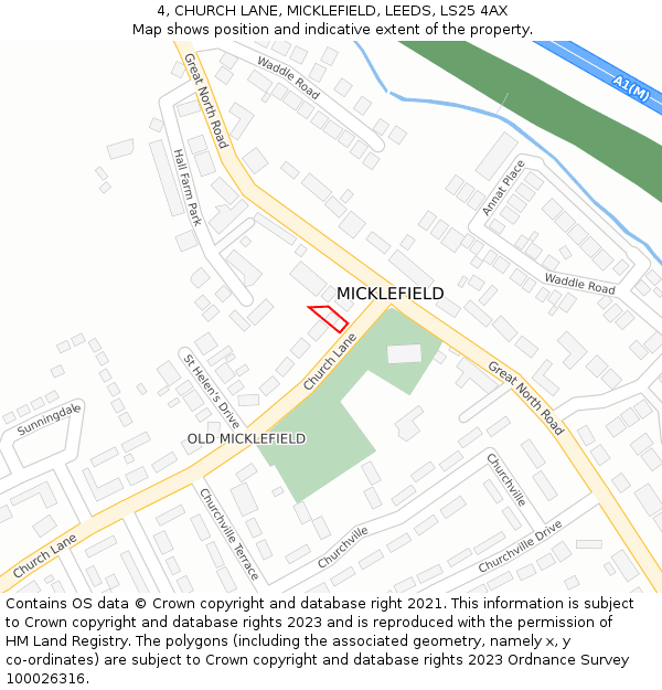 4, CHURCH LANE, MICKLEFIELD, LEEDS, LS25 4AX: Location map and indicative extent of plot