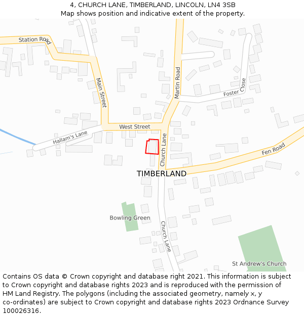 4, CHURCH LANE, TIMBERLAND, LINCOLN, LN4 3SB: Location map and indicative extent of plot