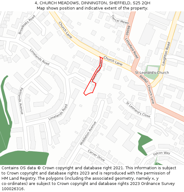 4, CHURCH MEADOWS, DINNINGTON, SHEFFIELD, S25 2QH: Location map and indicative extent of plot