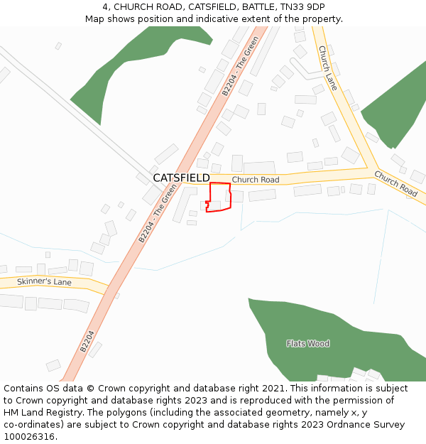 4, CHURCH ROAD, CATSFIELD, BATTLE, TN33 9DP: Location map and indicative extent of plot