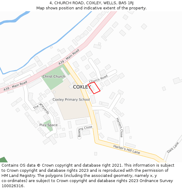 4, CHURCH ROAD, COXLEY, WELLS, BA5 1RJ: Location map and indicative extent of plot