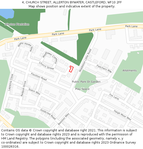 4, CHURCH STREET, ALLERTON BYWATER, CASTLEFORD, WF10 2FF: Location map and indicative extent of plot