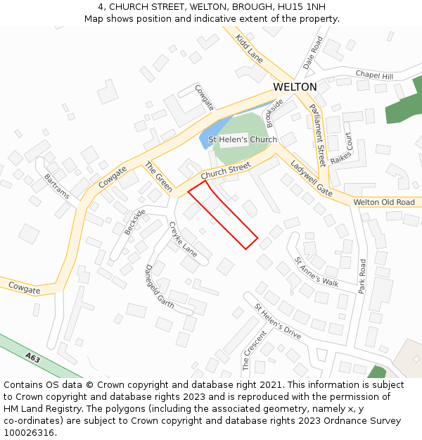 4, CHURCH STREET, WELTON, BROUGH, HU15 1NH: Location map and indicative extent of plot