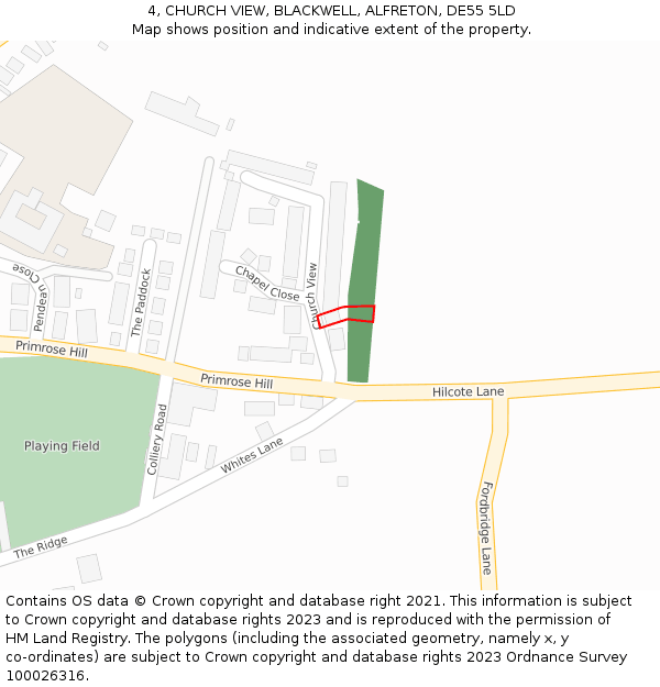 4, CHURCH VIEW, BLACKWELL, ALFRETON, DE55 5LD: Location map and indicative extent of plot
