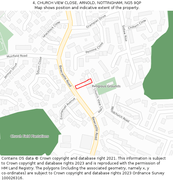 4, CHURCH VIEW CLOSE, ARNOLD, NOTTINGHAM, NG5 9QP: Location map and indicative extent of plot