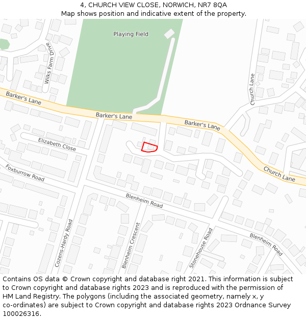 4, CHURCH VIEW CLOSE, NORWICH, NR7 8QA: Location map and indicative extent of plot