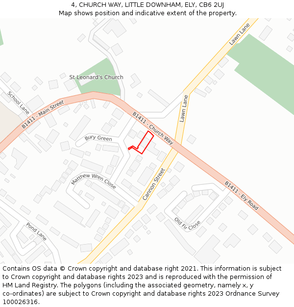 4, CHURCH WAY, LITTLE DOWNHAM, ELY, CB6 2UJ: Location map and indicative extent of plot