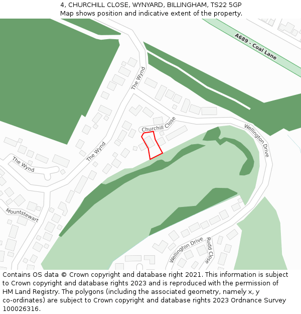 4, CHURCHILL CLOSE, WYNYARD, BILLINGHAM, TS22 5GP: Location map and indicative extent of plot