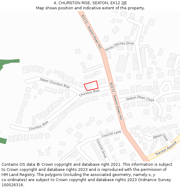4, CHURSTON RISE, SEATON, EX12 2JE: Location map and indicative extent of plot