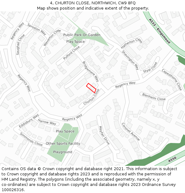 4, CHURTON CLOSE, NORTHWICH, CW9 8FQ: Location map and indicative extent of plot