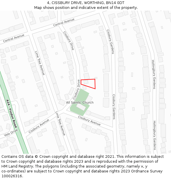 4, CISSBURY DRIVE, WORTHING, BN14 0DT: Location map and indicative extent of plot
