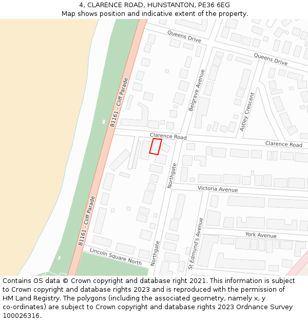 4, CLARENCE ROAD, HUNSTANTON, PE36 6EG: Location map and indicative extent of plot