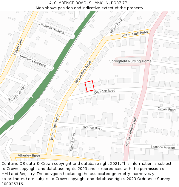 4, CLARENCE ROAD, SHANKLIN, PO37 7BH: Location map and indicative extent of plot