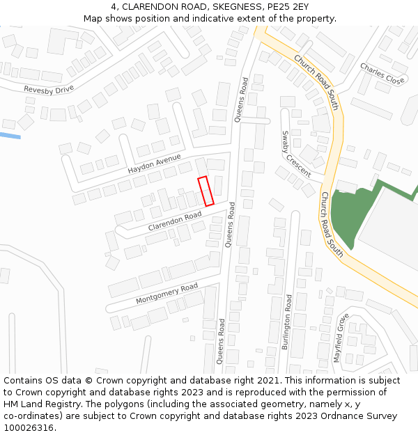 4, CLARENDON ROAD, SKEGNESS, PE25 2EY: Location map and indicative extent of plot