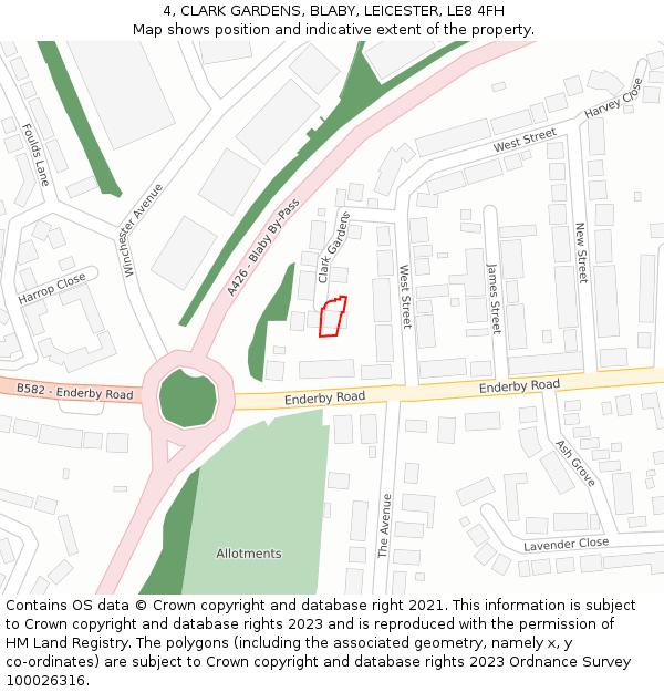 4, CLARK GARDENS, BLABY, LEICESTER, LE8 4FH: Location map and indicative extent of plot