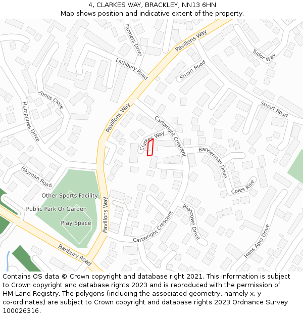 4, CLARKES WAY, BRACKLEY, NN13 6HN: Location map and indicative extent of plot