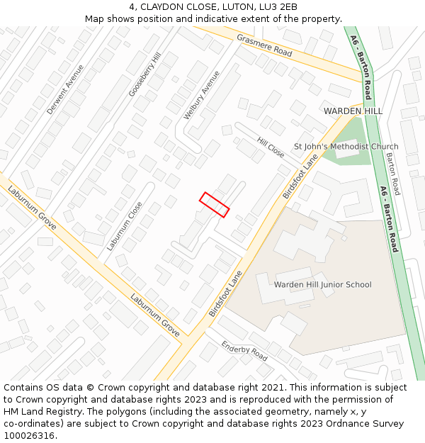 4, CLAYDON CLOSE, LUTON, LU3 2EB: Location map and indicative extent of plot