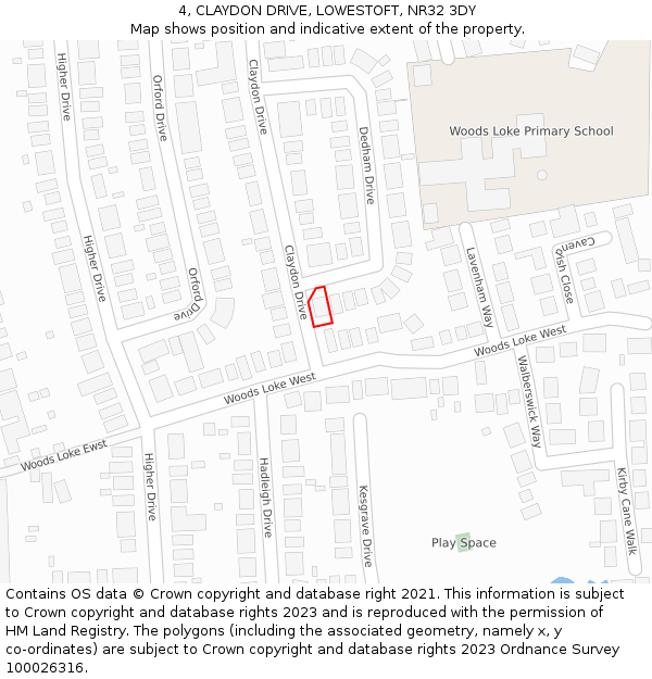 4, CLAYDON DRIVE, LOWESTOFT, NR32 3DY: Location map and indicative extent of plot
