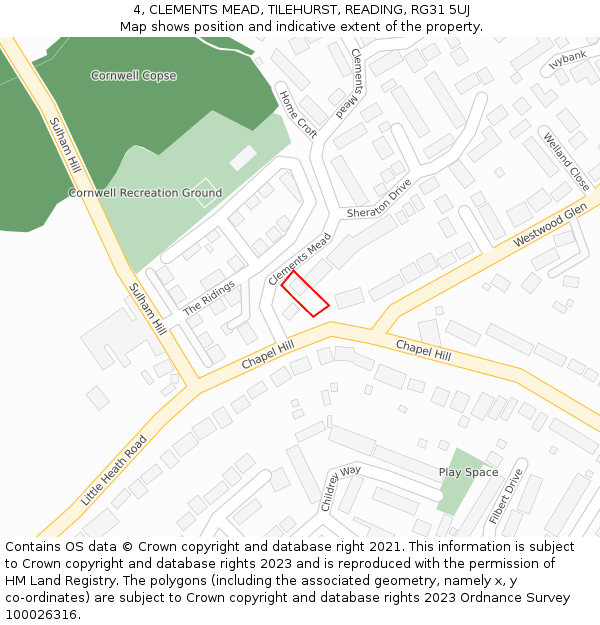 4, CLEMENTS MEAD, TILEHURST, READING, RG31 5UJ: Location map and indicative extent of plot