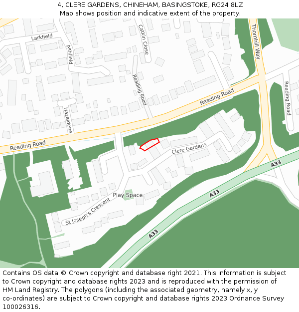 4, CLERE GARDENS, CHINEHAM, BASINGSTOKE, RG24 8LZ: Location map and indicative extent of plot