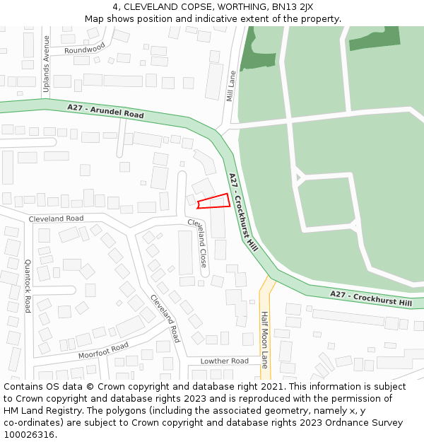 4, CLEVELAND COPSE, WORTHING, BN13 2JX: Location map and indicative extent of plot