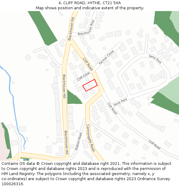 4, CLIFF ROAD, HYTHE, CT21 5XA: Location map and indicative extent of plot