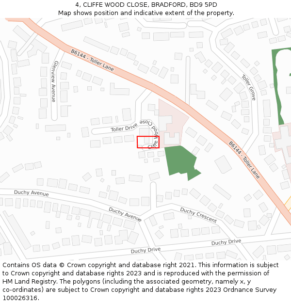 4, CLIFFE WOOD CLOSE, BRADFORD, BD9 5PD: Location map and indicative extent of plot