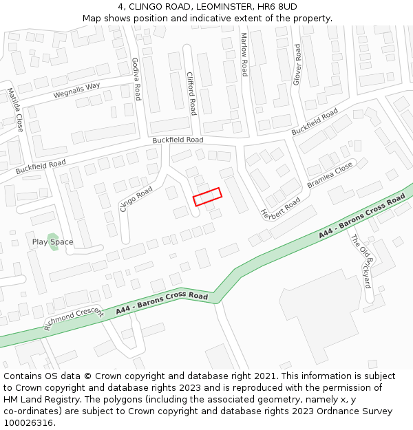 4, CLINGO ROAD, LEOMINSTER, HR6 8UD: Location map and indicative extent of plot
