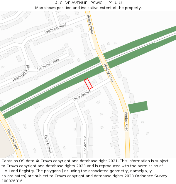 4, CLIVE AVENUE, IPSWICH, IP1 4LU: Location map and indicative extent of plot