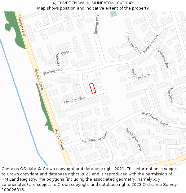 4, CLIVEDEN WALK, NUNEATON, CV11 4XJ: Location map and indicative extent of plot