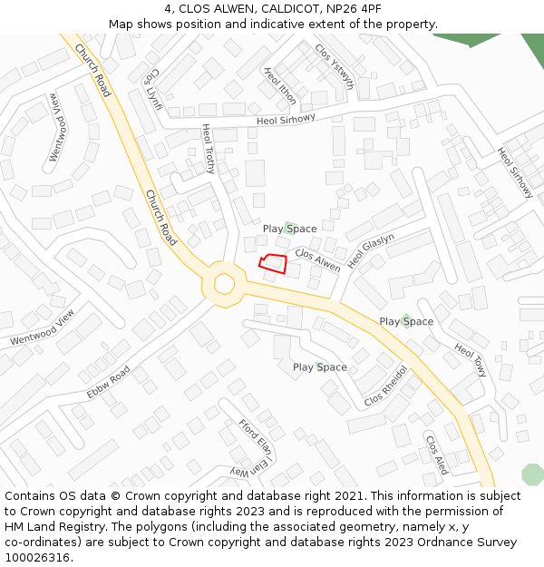4, CLOS ALWEN, CALDICOT, NP26 4PF: Location map and indicative extent of plot